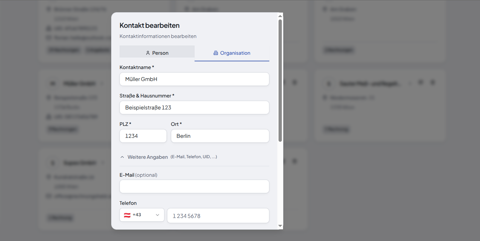 EU-Kontakt mit deutscher UID anlegen in Rechnungsheld