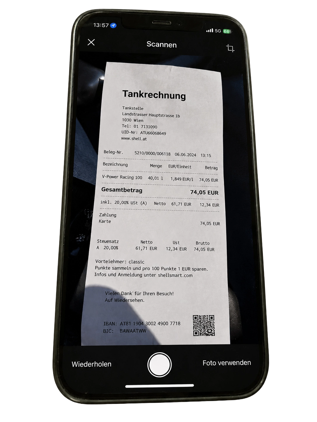 Belege per Handy scannen – KI erkennt Betrag, Datum und Steuersatz automatisch