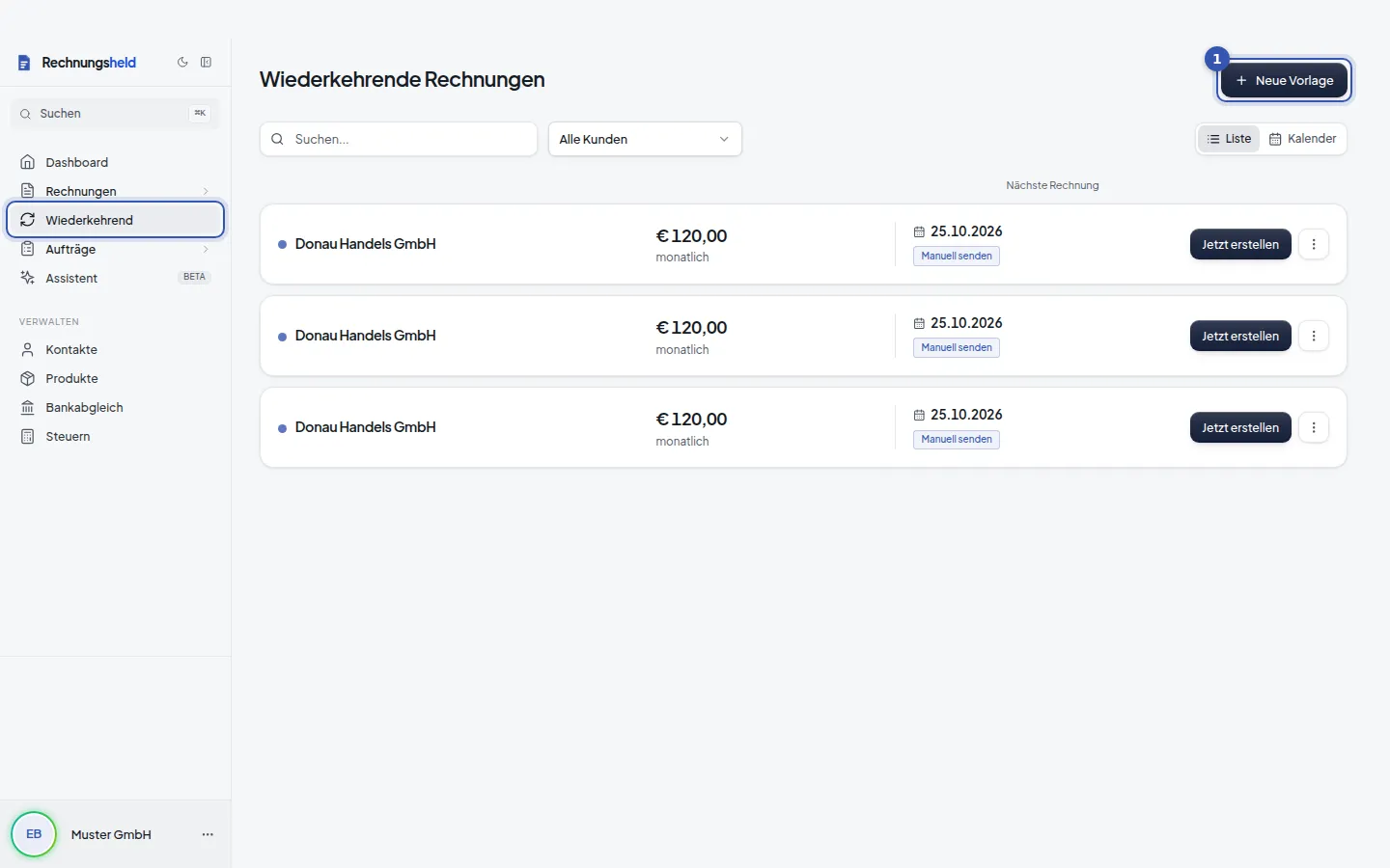 Wiederkehrende Rechnungen in Rechnungsheld