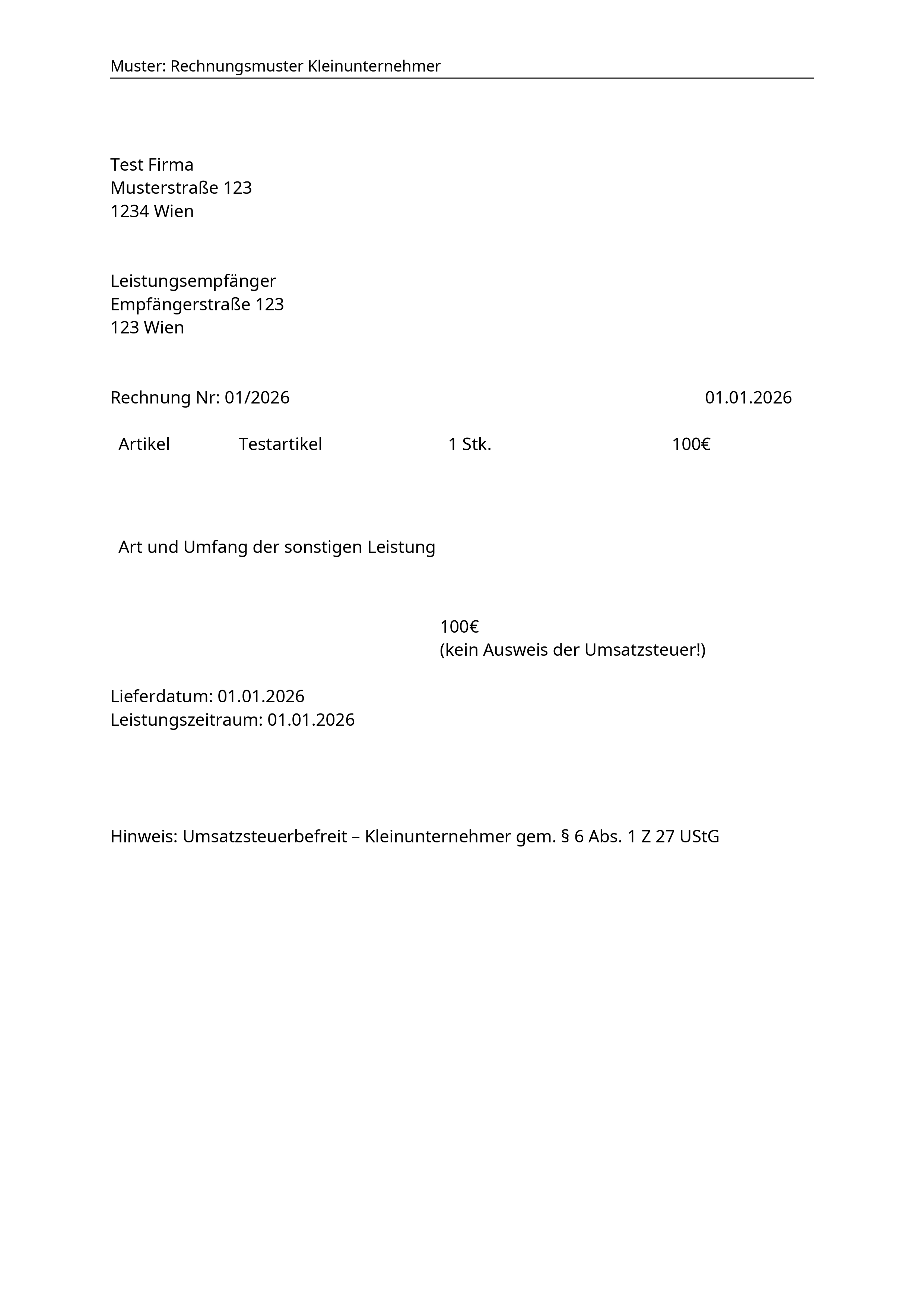 Word Rechnung - improvisiert